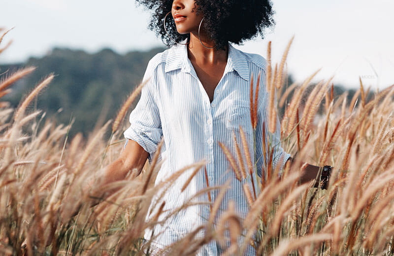 Woman walking in a field